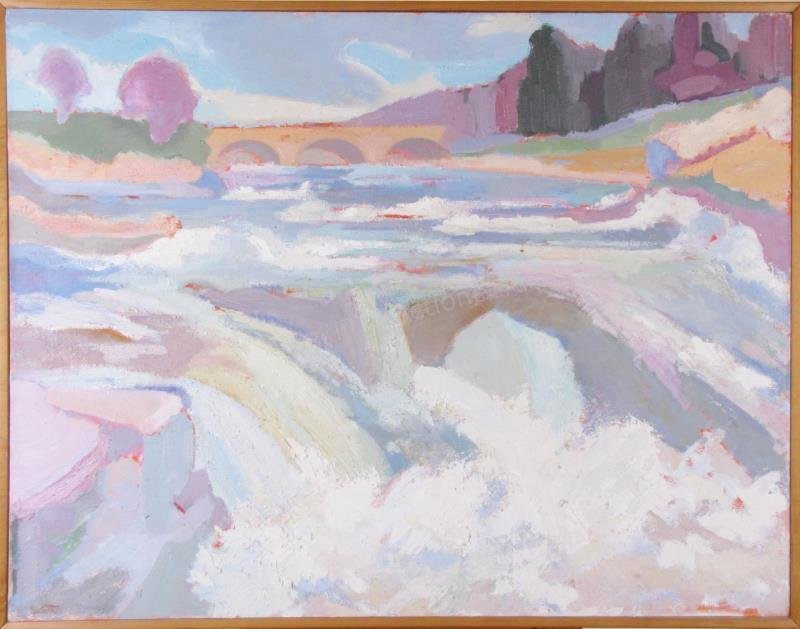 Michael Scott 42x54 O/C 'Storm at Burleigh': Michael Scott (American, active) 42x54 , O/C , signed lower left , 'Storm at Burleigh'