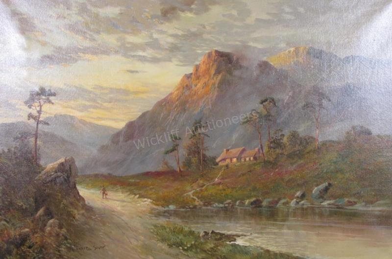 Campbell Scott 24x36 O/C Highland Landscape, Dusk: Campbell Scott (US/UK, b 1930) 24x36 , O/C , signed lower left , Highland Landscape, Dusk