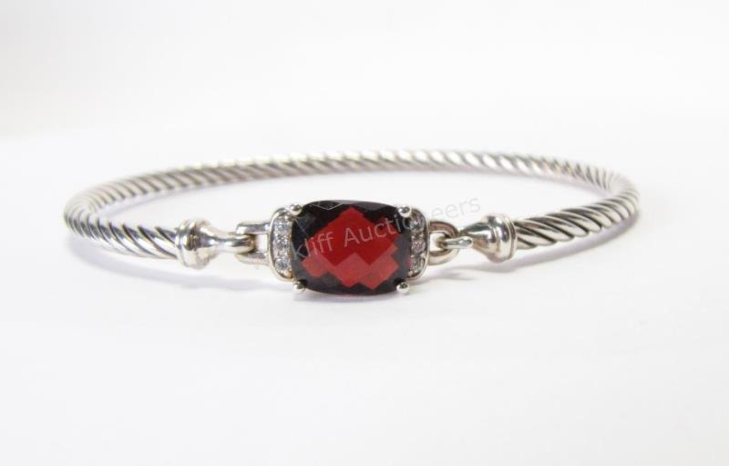 Yurman Sterling Garnet Diamond Wheaton Bracelet (1 of 2)