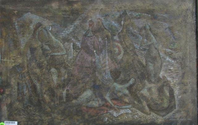 Harry A Davis 18x28 Mixed Media "Bathers at Night" (1 of 3)