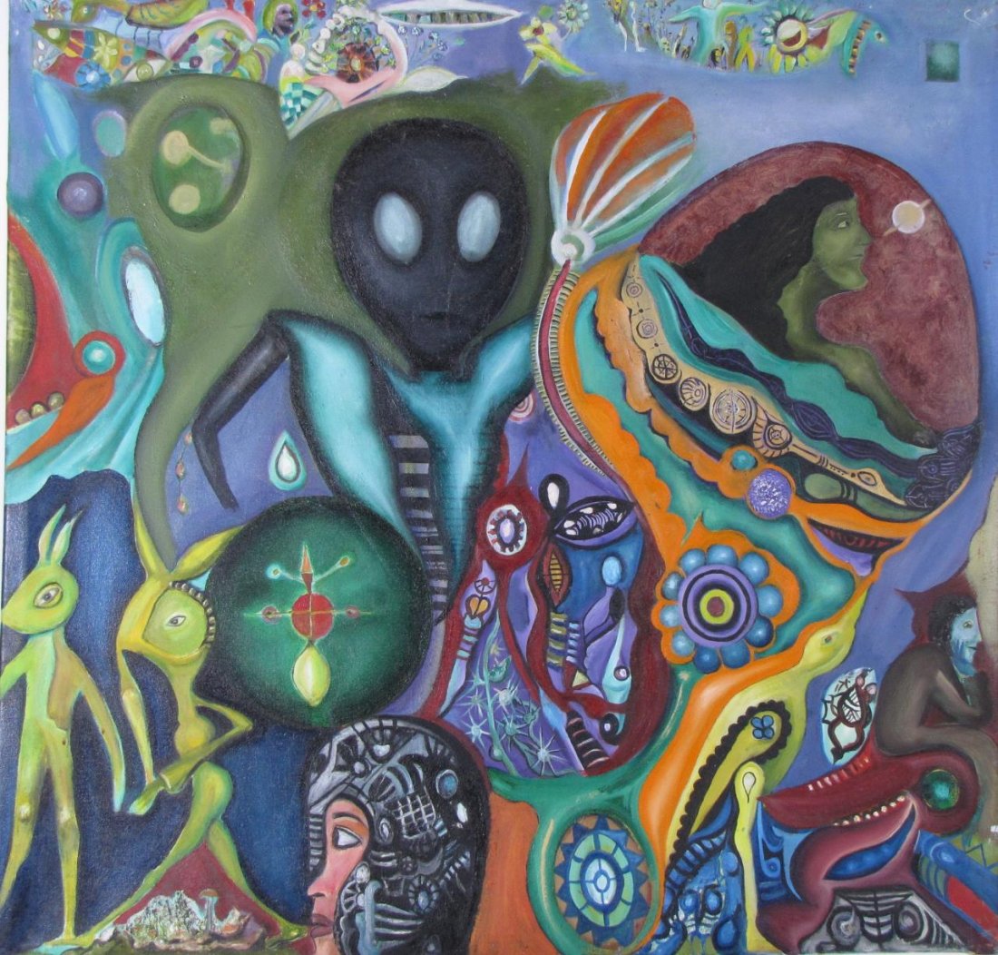 L. Zarei 42X43.5 O/Fabric Cosmic Encounter (1 of 1)