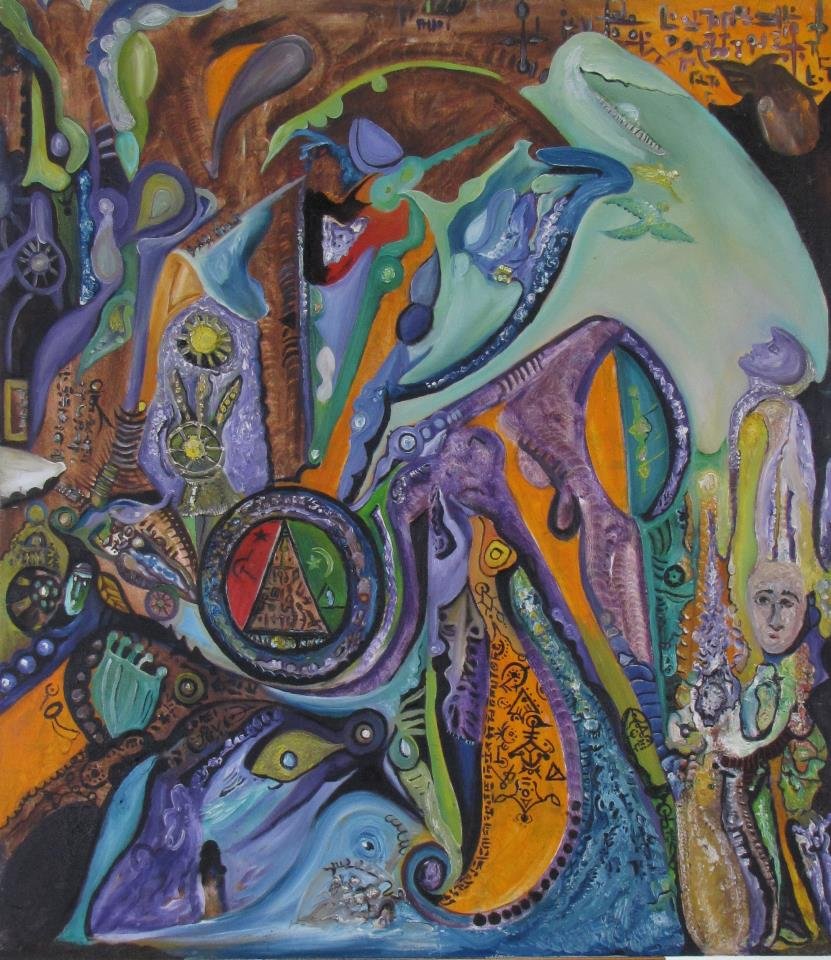 L. Zarei 44x39 O/Fabric Russian, Islamic Imagery: L. Zarei (Iran/IL, 1958-XXXX) 44x39 , O/Fabric , unsigned , Russian, Islamic Imagery unframed