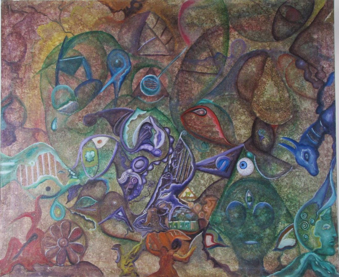L. Zarei 40x48 O/Fabric Alien with Eyeball, Fish (1 of 1)