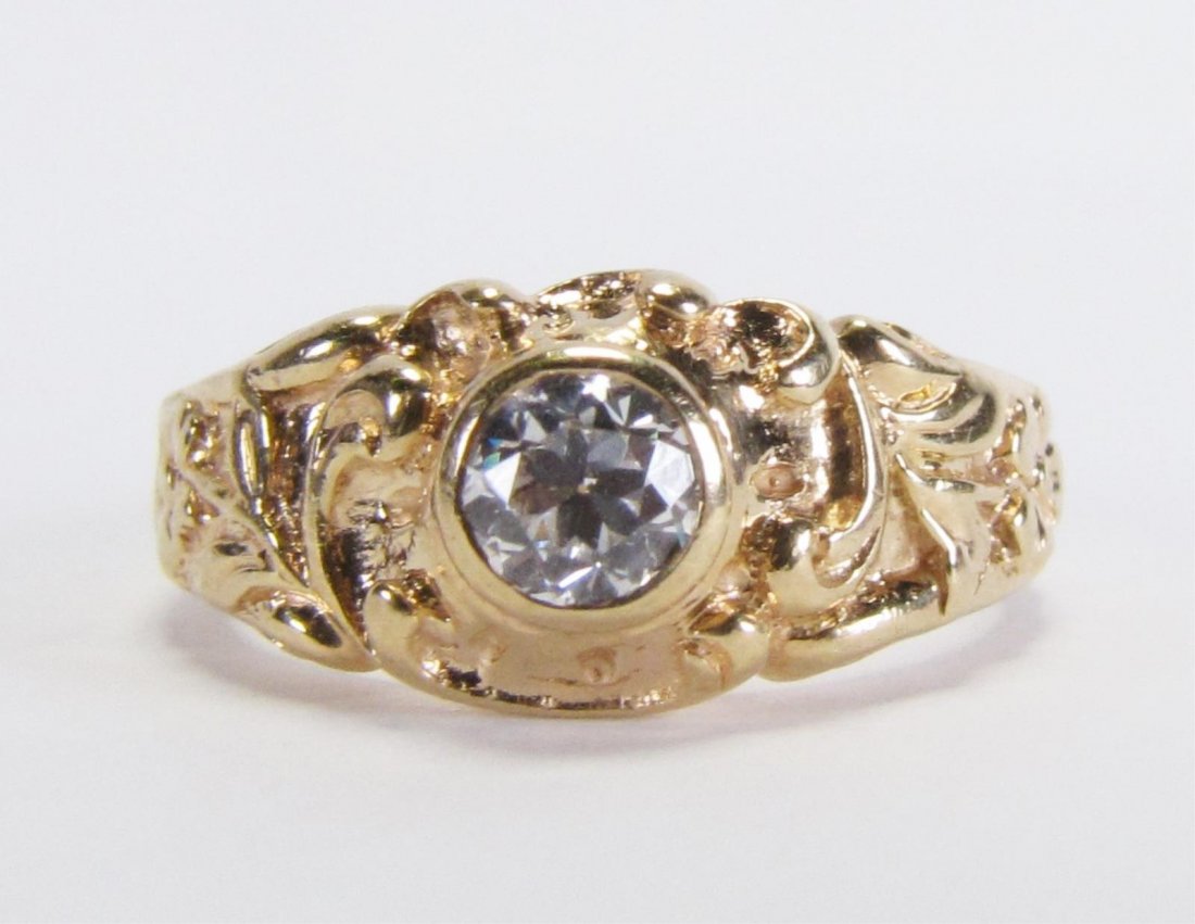 14K Yellow Gold Engraved Diamond Solitaire Ring (1 of 3)