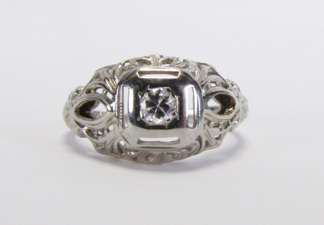 18K WG Vinitage Filigree Diamond Solitaire Ring (1 of 3)