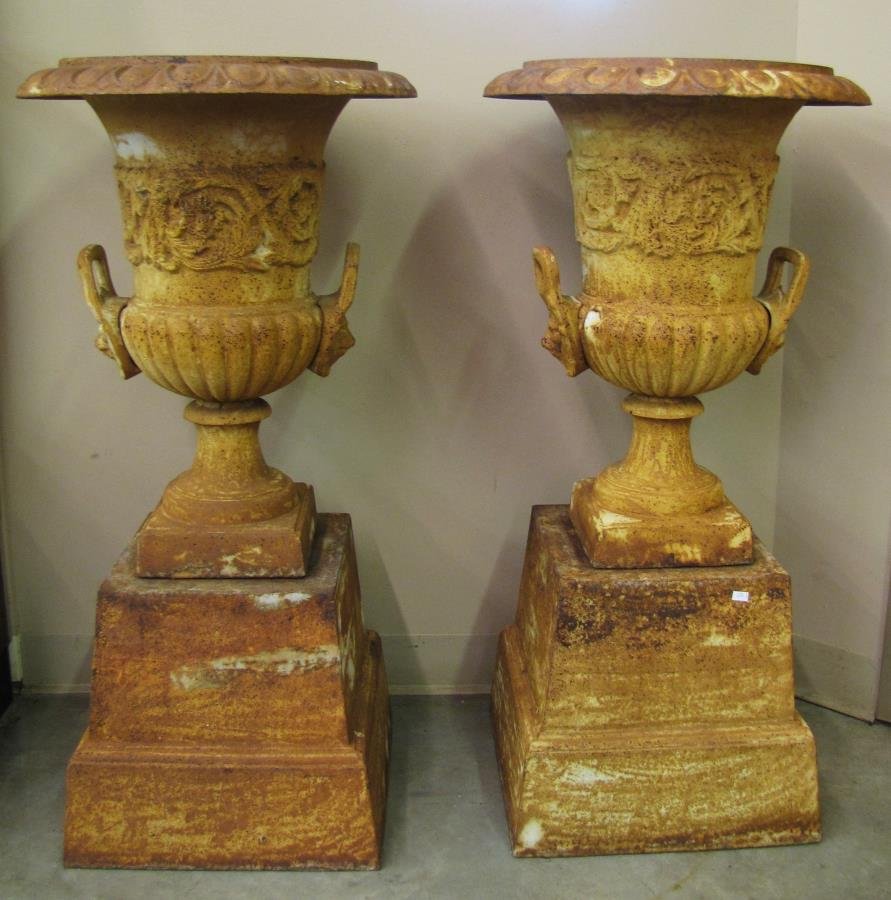 Pair of Cast Iron Garden Urns (1 of 1)