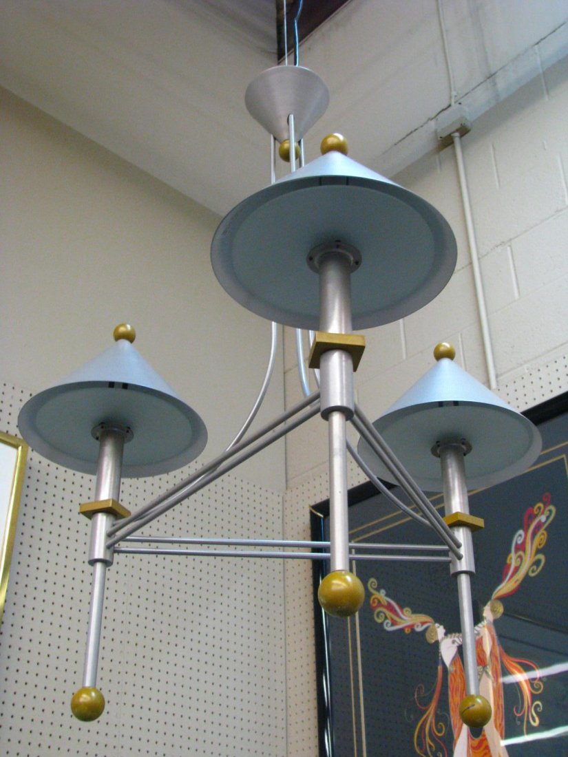 Robert Sonneman Kovacs Chandelier: A Robert Sonneman chandelier by Kovacs Lighting, powder coated metal, glass, ceiling cap