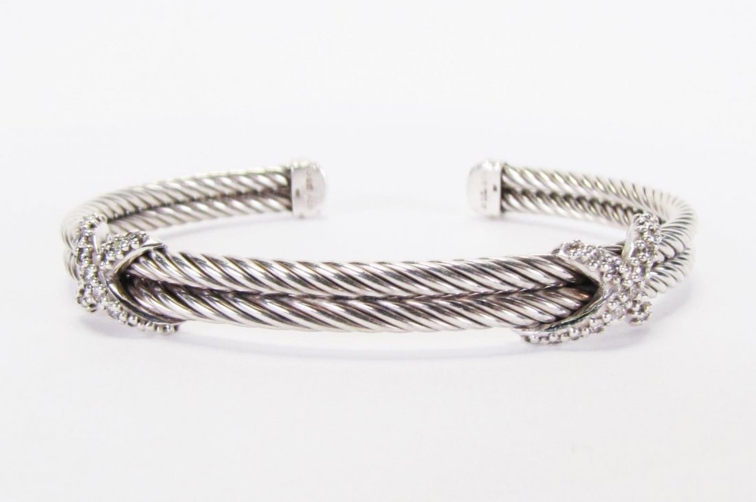David Yurman Sterling Double Diamond X Bangle (1 of 3)
