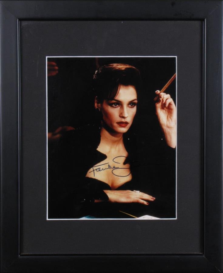 Famke Janssen Signed Headhot As Xenia Onatopp: Famke Janssen signed headhot, as Xenia Onatopp (James Bond), size as framed 16" x 13"