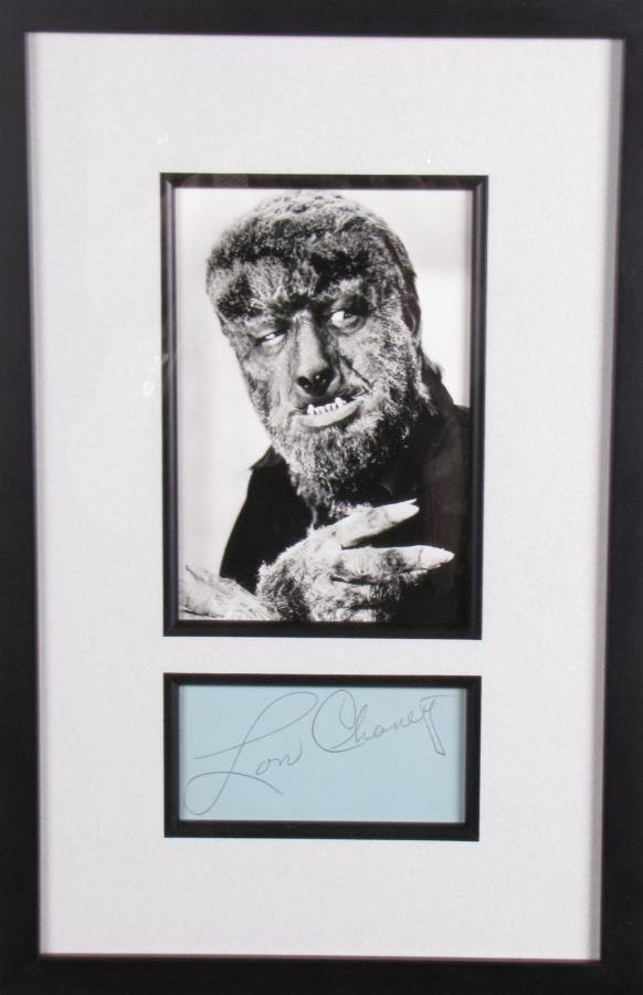 Lon Chaney Photo, Signature Card as Wolfman: Lon Chaney photo and signature card as Wolfman, size as framed 17" x 11"