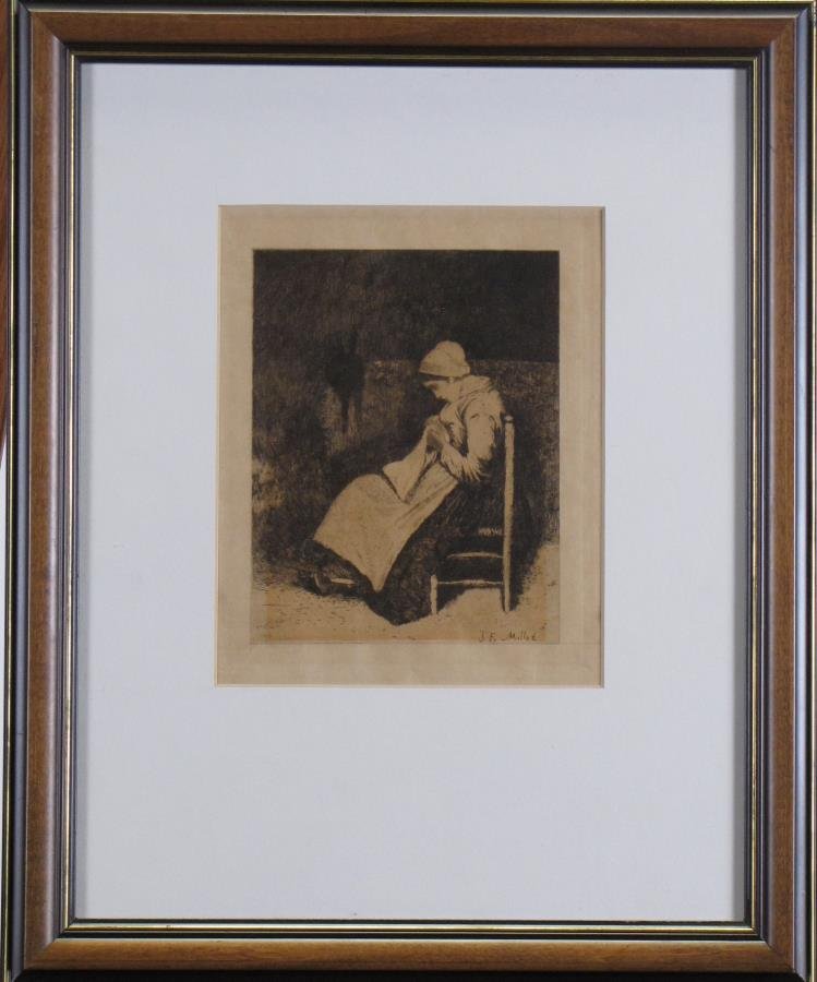 Jean Francois Millet Etching, Woman Sewing (1 of 4)
