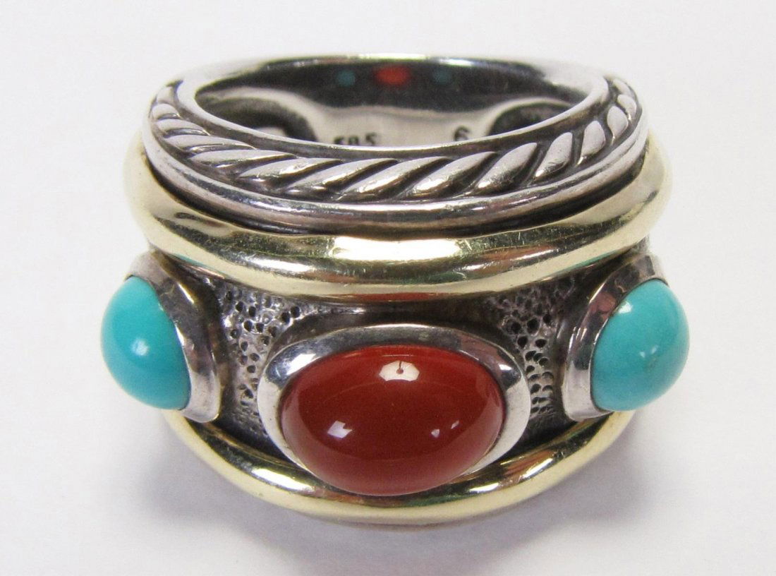 14K YG, Sterling Yurman Carnelian, Turquoise Band (1 of 4)