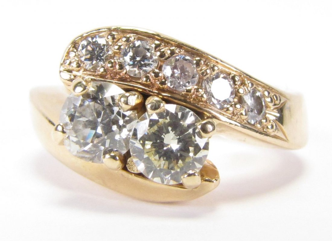 14K Yellow Gold Diamond Bypass Ring, 1ct+ (1 of 4)