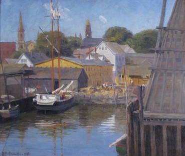 Richard Buckner Gruelle 20x24 O/C Sailing Vessel i: Richard Buckner Gruelle (IN, 1851-1914) 20x24 , O/C , SLL , Sailing Vessel in Port , signed and dated "1903" in lower left size as framed: 26" x 30"
