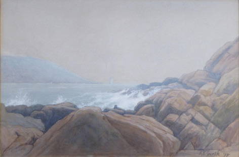 Richard Buckner Gruelle 13x19.5 WC Seascape: Richard Buckner Gruelle (IN, 1851-1914) 13x19.5 , WC , SLR '98 , Seascape Provenance: May, 1984, purchased from Eckert Fine Art & Antiques; 1984, Inaugural Exhibition of the Hoosier Group, Inc. State