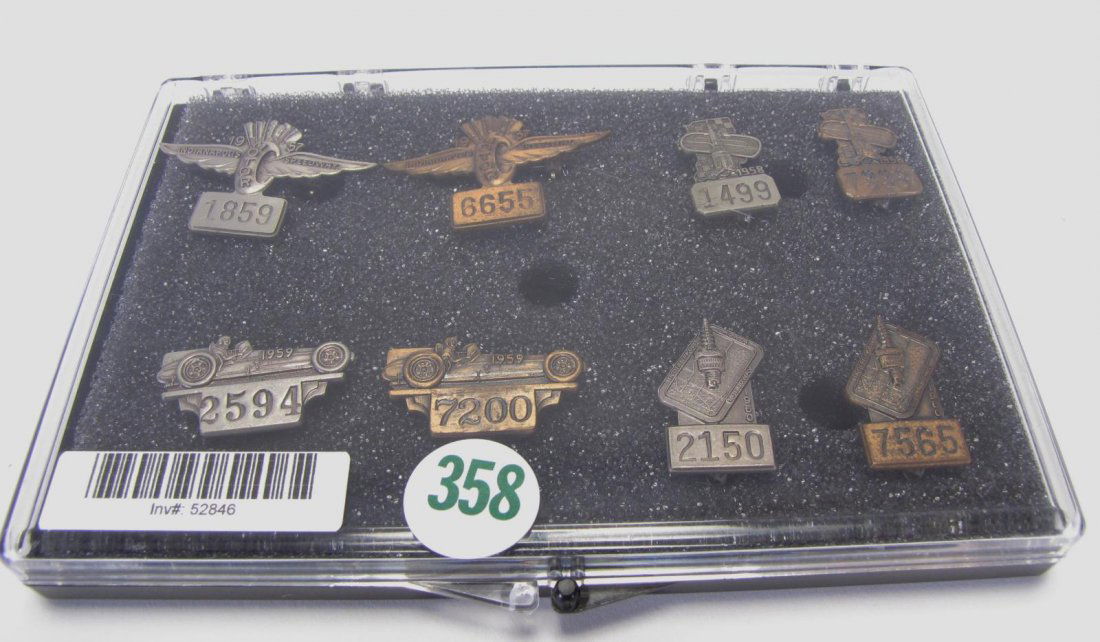 Eight 1957-1960 Indianapolis 500 Pit Badges (1 of 6)