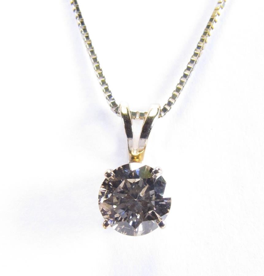 14K Yellow Gold Diamond Solitaire Pendant, Chain (1 of 2)