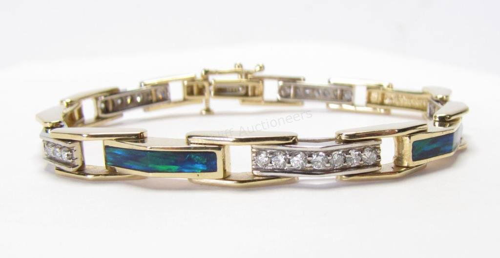 14K Yellow Gold Opal, Diamond Bracelet (1 of 3)