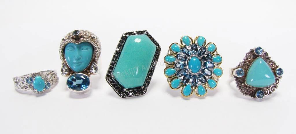 Five Sterling, Turquoise, Blue Topaz Rings (1 of 6)