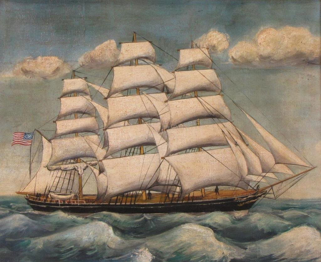 Unsigned Antique 20x24 O/C Clipper Ship (1 of 2)