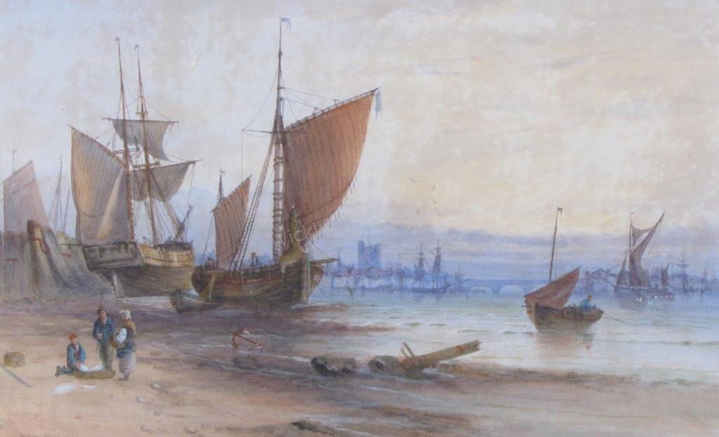 George D Callow 14x22 WC "Medway at Rochester" (1 of 4)