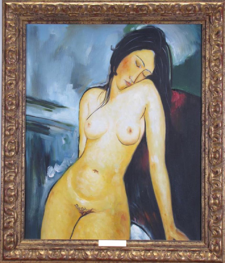 Giclee, After Modigliani, "Female Nude": An enhanced giclee on canvas, after Amedeo Modigliani (Italy/France, 1884 - 1920), "Female Nude" original ca 1916, canvas size 24x20, size as framed 29x25