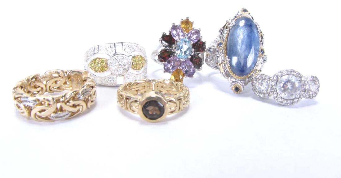 Group of Six, Sterling, Colored Gemstone Rings (1 of 7)