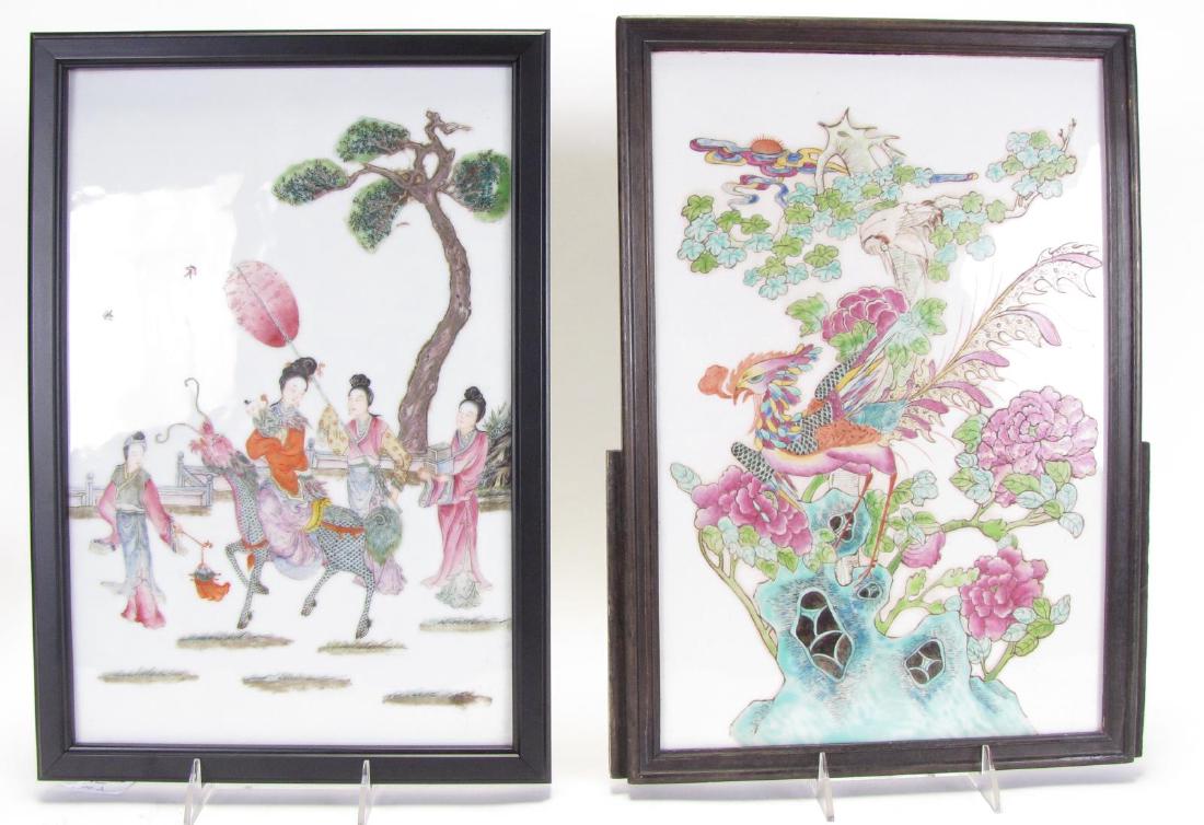 Two Oriental Porcelain Enameled Tiles (1 of 3)