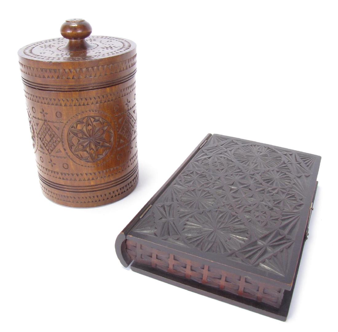 Chipped wood Tobacco Canister and Book Box (1 of 8)