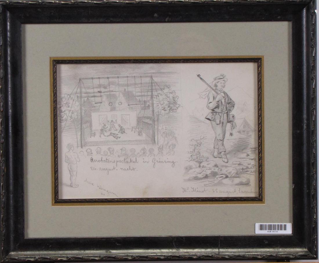 Max Klinger 7x10 Pencil Sketch, Acrobats, Figure: Max Klinger (Germany, 1857 - 1920) 7x10 , Pencil , signed lower left, 1880 , Sketch, Acrobats, Figure ; depicting a scene with an acrobat accident with audience, and the other half depicting (as inscr