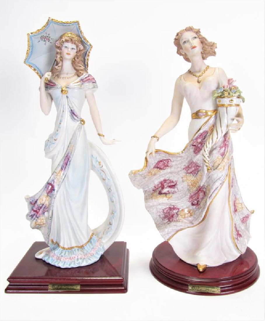 Two Vittorio Sabadin Porcelain Figures: Two Vittorio Sabadin Porcelain Figures, one depicting a woman with parasol on square wood base, marked on back "Vittorio Sabadin, Made in Italy" with Capodimonte hallmark; one depicting woman holding