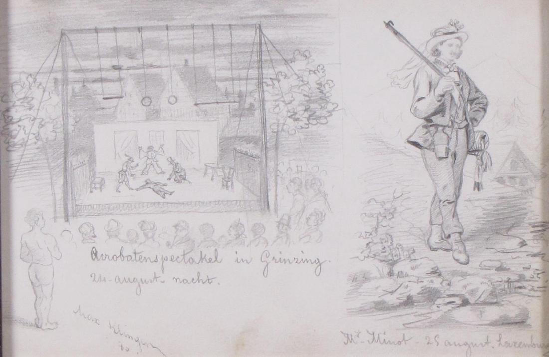 Max Klinger 7x10 Pencil Sketch, Acrobats, Figure: Max Klinger (Germany, 1857 - 1920) 7x10 , Pencil , signed lower left, 1880 , Sketch, Acrobats, Figure ; depicting a scene with an acrobat accident with audience, and the other half depicting (as inscr