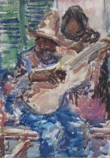 Wayman Adams 20x14 WC "The Guitarist": Wayman Adams (IN/TX, 1883-1959) 20x14 , WC , unsigned , "The Guitarist" , Depicting: Mexican man playing guitar