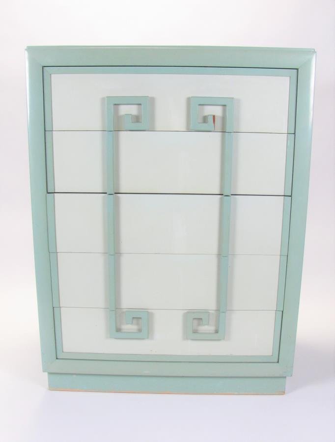 Vintage Kittinger Mandarin Chest and Commode: Vintage 1950s Kittinger "Mandarin" painted 5-drawer chest, 36x21x49, with sliding organizer in top drawer, and a matching 3-drawer commode chest, 36x21x33