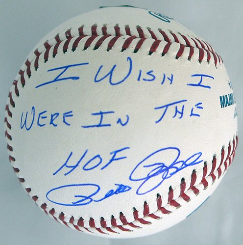 Pete Rose - Inscribed Baseball: Pete Rose - Baseball. Signed and inscribed ' I wish I was in the HOF'.It comes with an individually numbered, tamper evident hologram from PSA/DNA. To ensure authenticity, the hologram can be reviewed