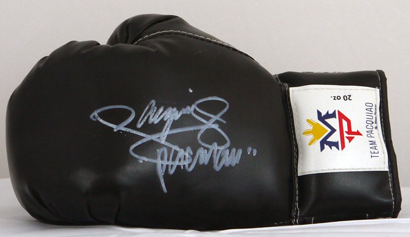 Pacquiao Training Signed Glove: Manny Pacquiao ' TEAM PACQUIAO' training glove - signed - A full size training glove signed by Manny Pacquiao.