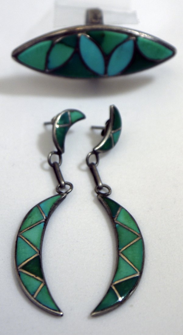 Frank Vacit, Sterling & Inlay Turquoise Ring & Earrings (1 of 5)