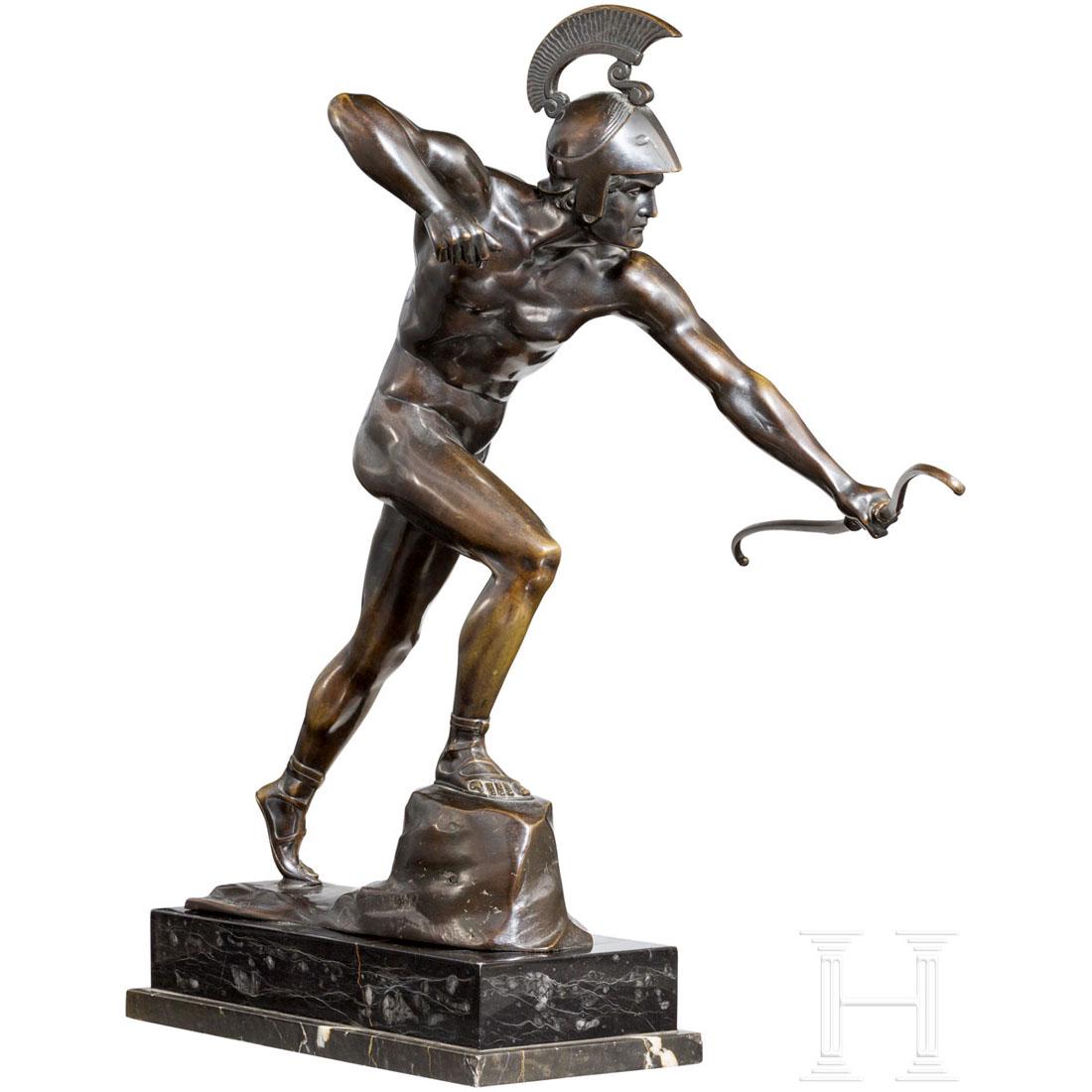 Otto Schmidt-Hofer (1873 - 1925) - a German bronze: Bronze mit dunkelbrauner Patina. GroÃŸe, antikisierende Plastik in strenger Pose. Auf dem Sockel signiert "Schmidt-Hofer". Bogendraht und Pfeil fehlen. Marmorsockel minimal bestoÃŸen. Bronze leich