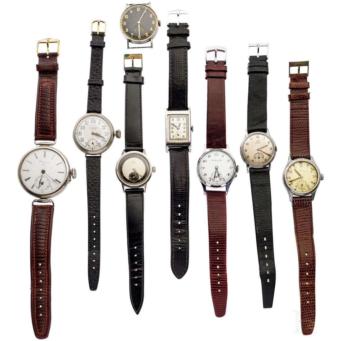 Small collection of wristwatches: 20 wristwatches for women and men, mechanical or quartz, among them makers as Alpina, Angelus, Condor, L.Hainz, Prague, Leonidas, Phoenix, Qmax, L. Reymond, Locle, Swatch, Para, Omega and Marvin. Part