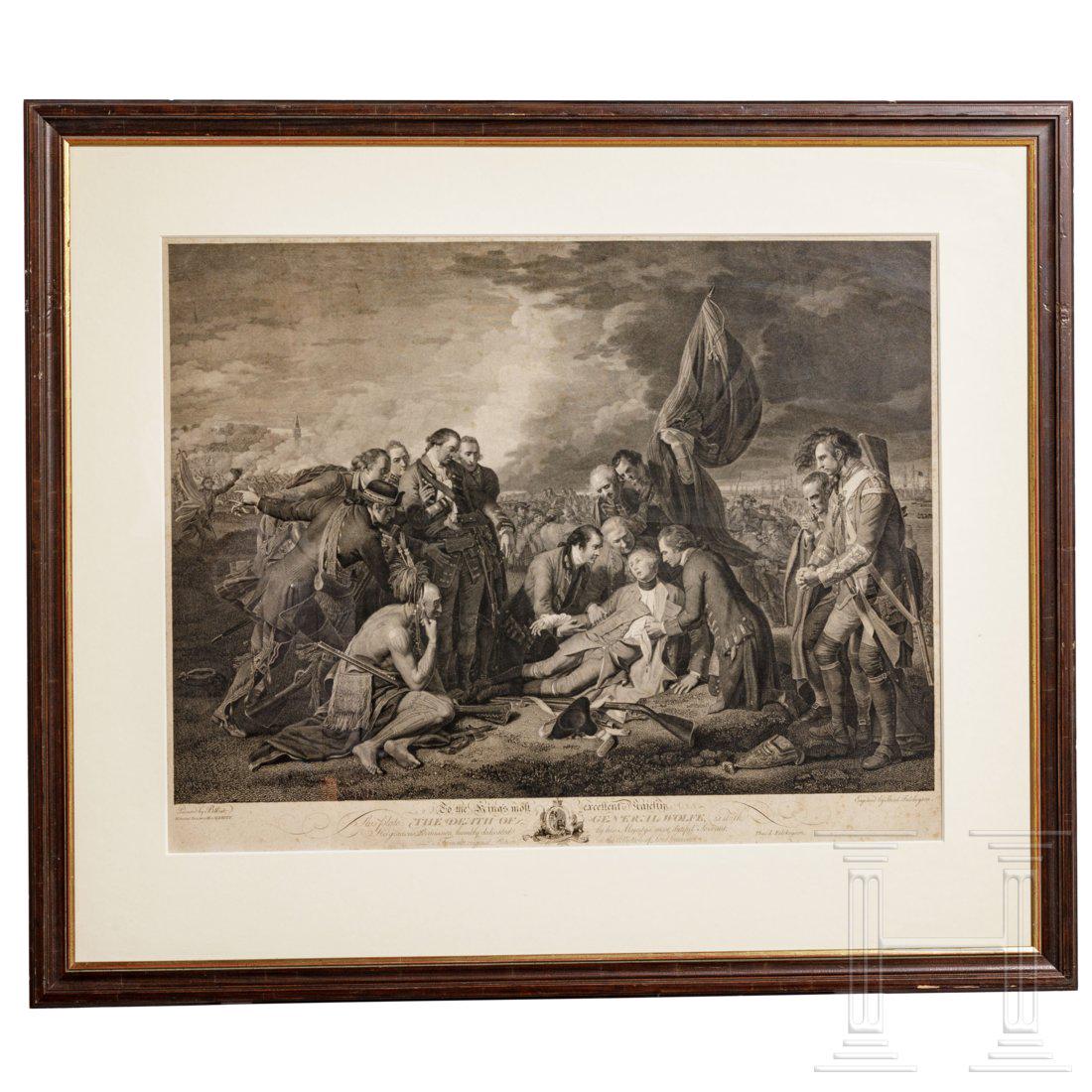 Theodor Falckeysen (1768 - 1814) - The death of General: "Der Tod des General Wolfe": Stich von Theodor Falckeysen nach dem berÃ¼hmten GemÃ¤lde von Benjamin West. In verglastem Profilrahmen im Passepartout. MaÃŸe gerahmt 80,5 x 69 cm. Condition: II -