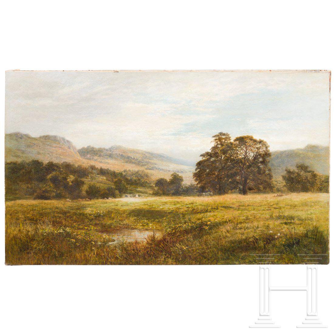 Robert Gallon (1845 â€“ 1925) â€“ an English landscape,: Ã–l auf Leinwand. Sumpfiger Talgrund mit kleinem TÃ¼mpel. Im Hintergrund Figurenstaffage bestehend aus Bauer mit Wagen und diversem Weidevieh. Dahinter waldige HÃ¼gellandschaft. Links unten sig