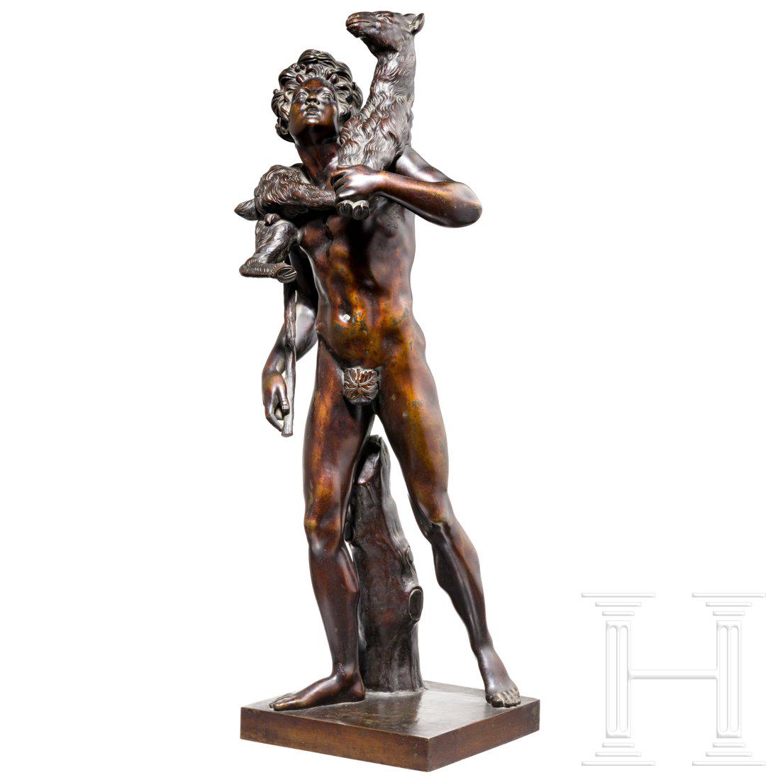 A French neo-classical Grand Tour sculpture of a faun: After the model by Pierre Lepautre (1659 - 1744) in the MusÃ©e du Louvre, Paris. Fine, fully sculptured, darkly patinated bronze. On a square plinth the standing young satyr leaning against a tree t