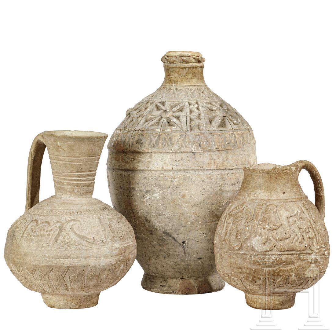 Three Persian-Islamic clay vessels with relief (1 of 6)