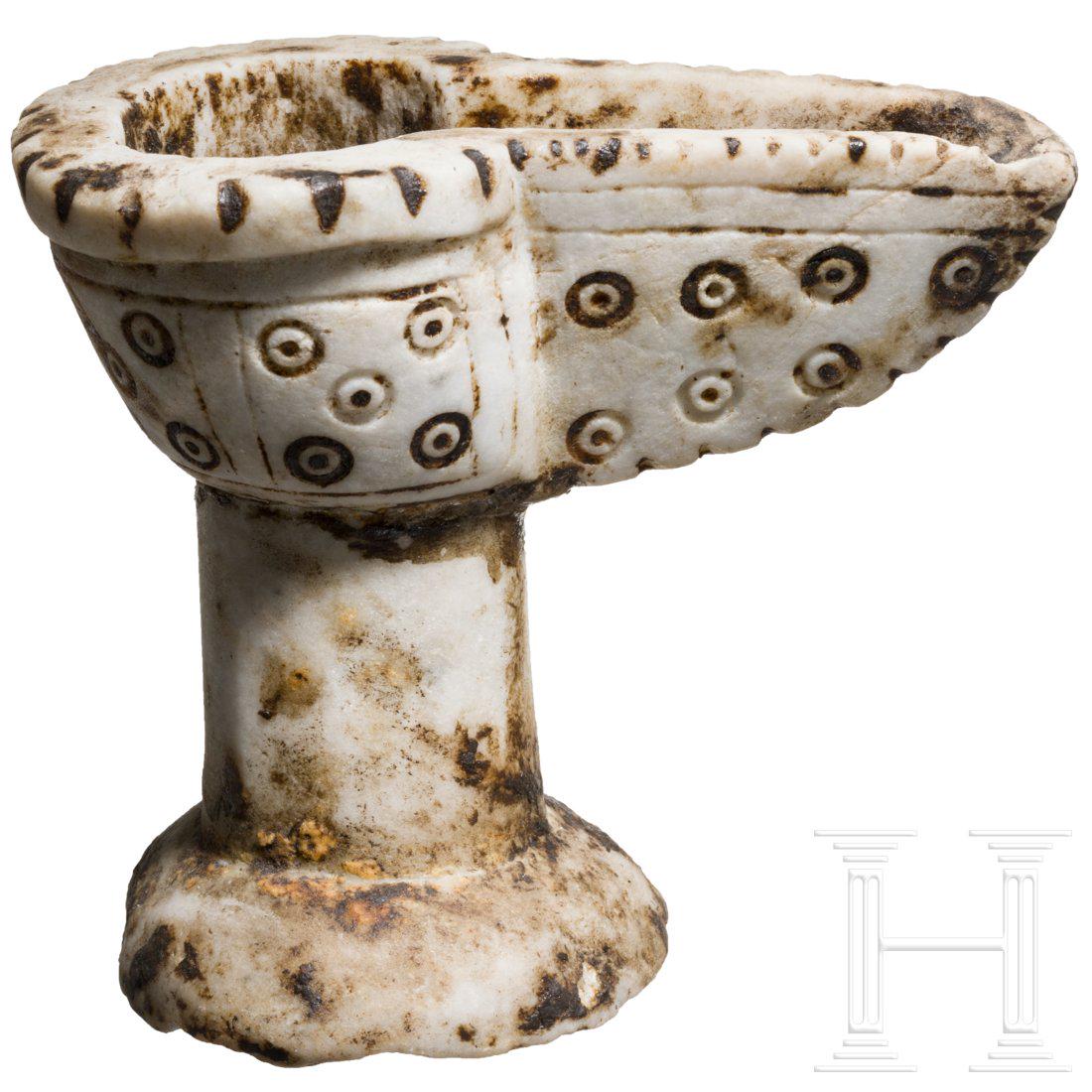 A rare Early Byzantine marble oil lamp, 6th - 7th (1 of 3)