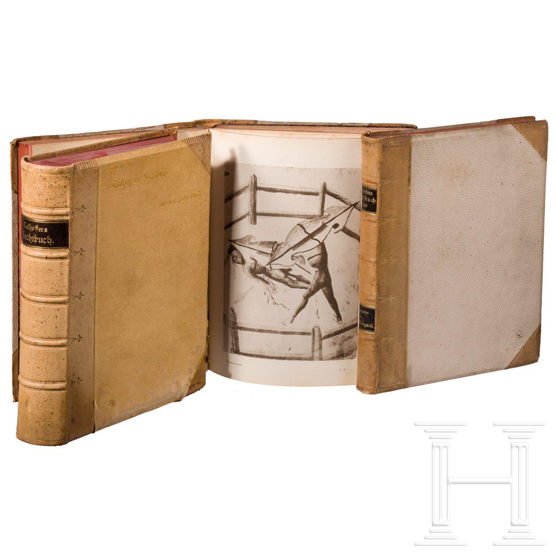 Gustav Hergsell, Drei BÃ¤nde Talhoffer, Prague, end of: Talhoffers Fechtbuch (Gothaer Codex) aus dem Jahre 1443, Prag 1889, mit 42 Textseiten und 160 Lichtdrucktafeln, im originalen goldbedruckten Ledereinband. Talhoffers Fechtbuch (Ambraser Codex) aus dem