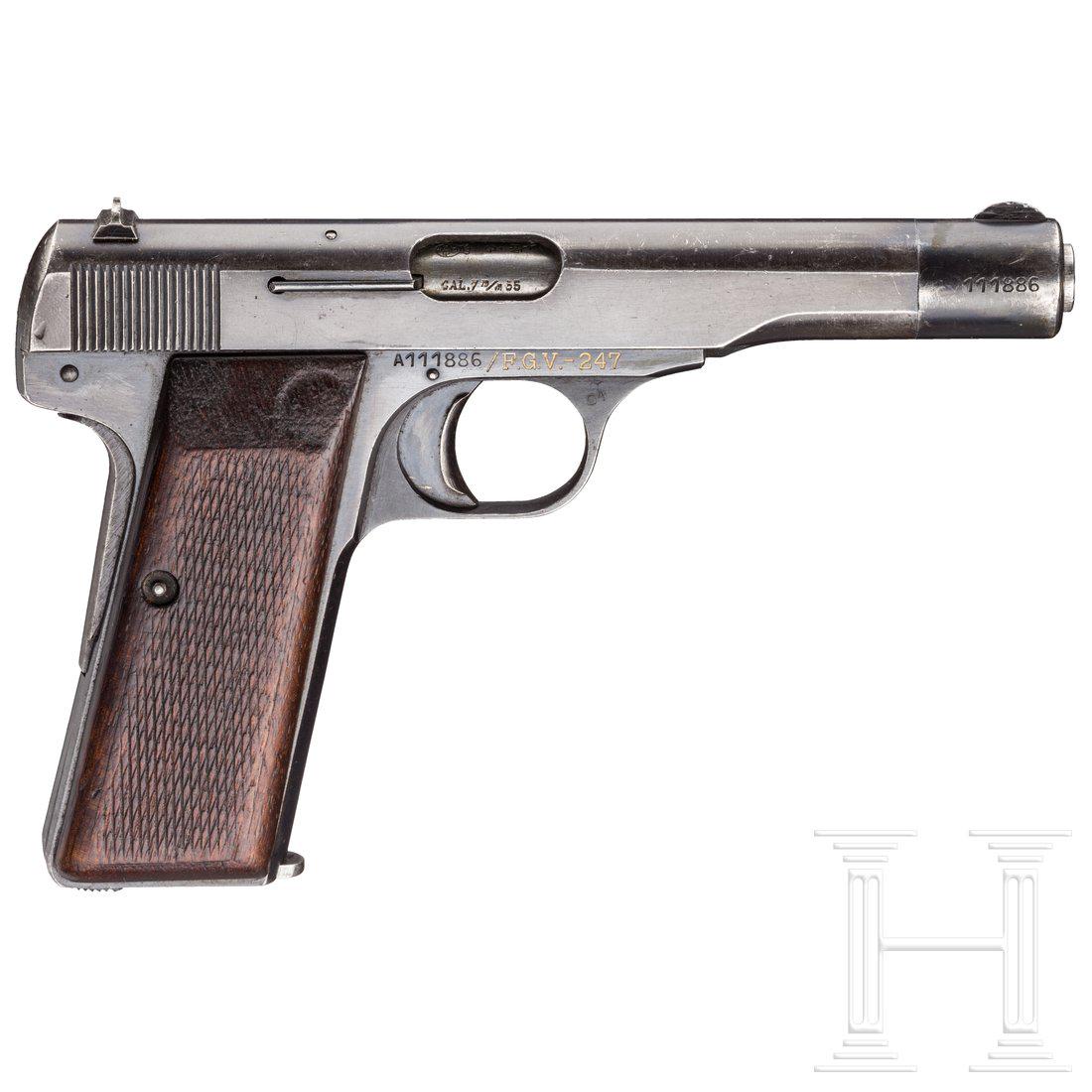 Belgien - FN Mod. 10/22, BehÃ¶rde: Cal. 7,65 mm Brown., SN. A111886, Kal. 7,65 mm, Nr. A111886. Nummerngleich. Blanker Lauf. NeunschÃ¼ssig. GÃ¼ltiger Beschuss. Der S/N nach Belgien-Kontrakt, Fertigung nach 1945. Zweizeilige Standar