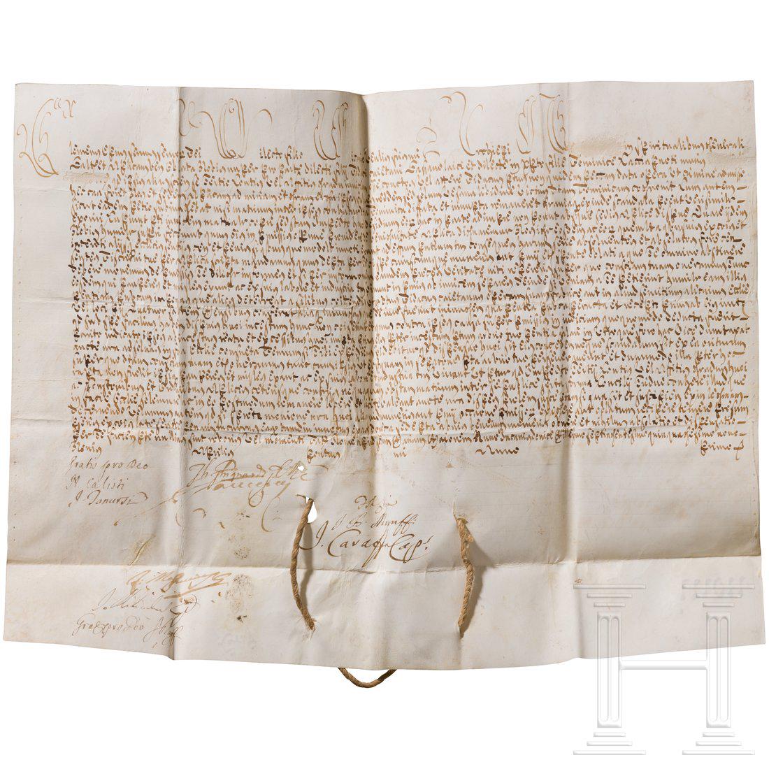 A letter from the period of the pontificate of Pope: Pergament, weiÃŸ grundiert, Tintenschrift (teilweise berieben). Am Ende datiert 1759. Ohne Siegel. MaÃŸe 27 x 35 cm.Condition: II