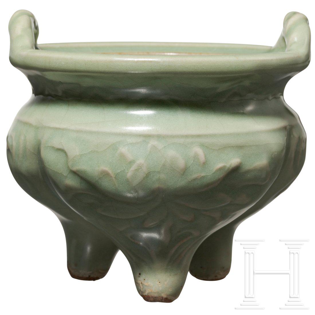 A Chinese Longquan incense burner with incised floral (1 of 5)
