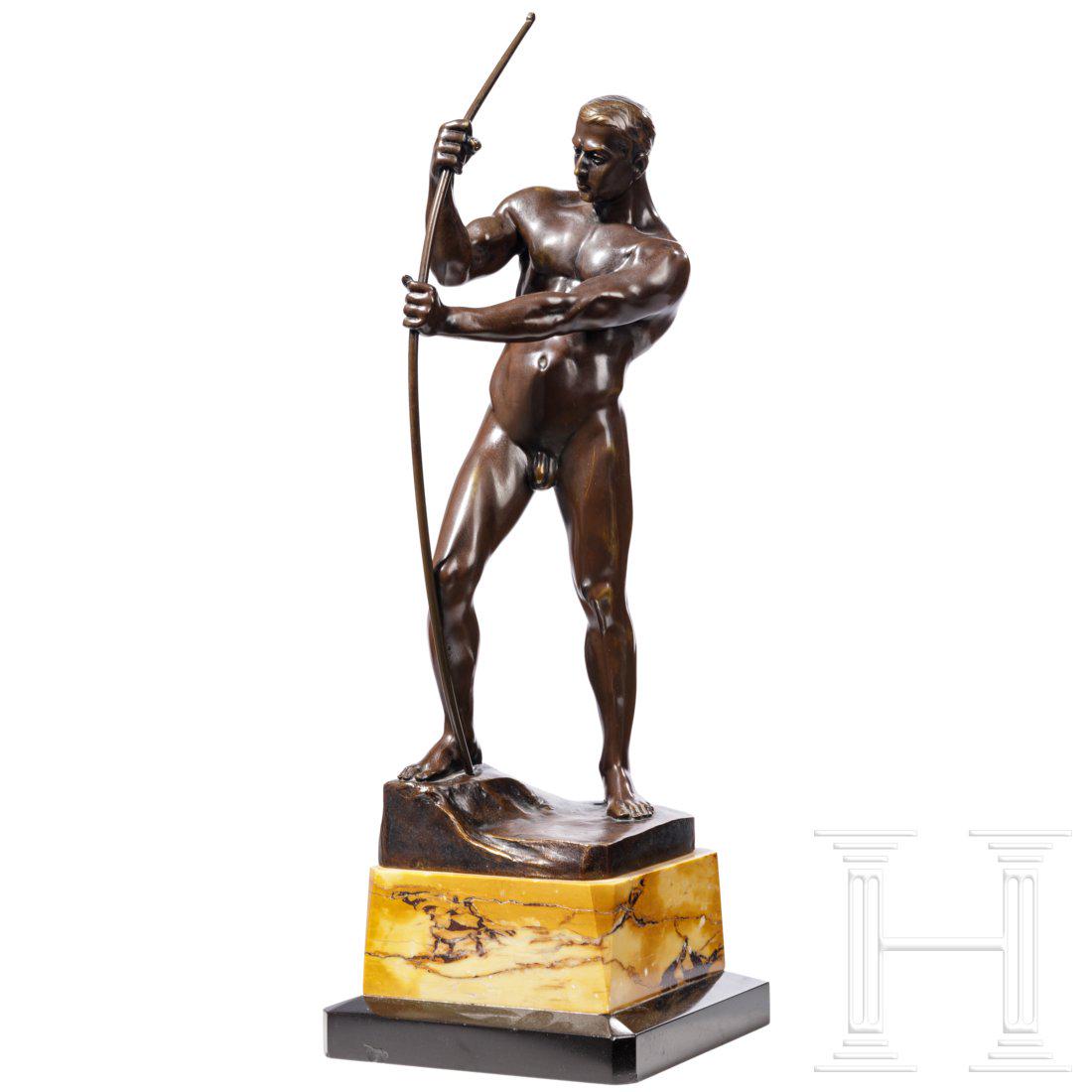 H. Riese - a bronze statue of a man stringing a bow, (1 of 6)