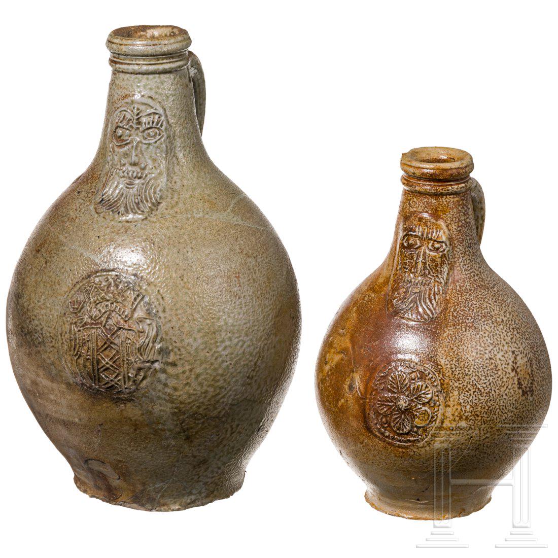Two German Bellarmine jugs, Frechen, 17th/18th century (1 of 6)